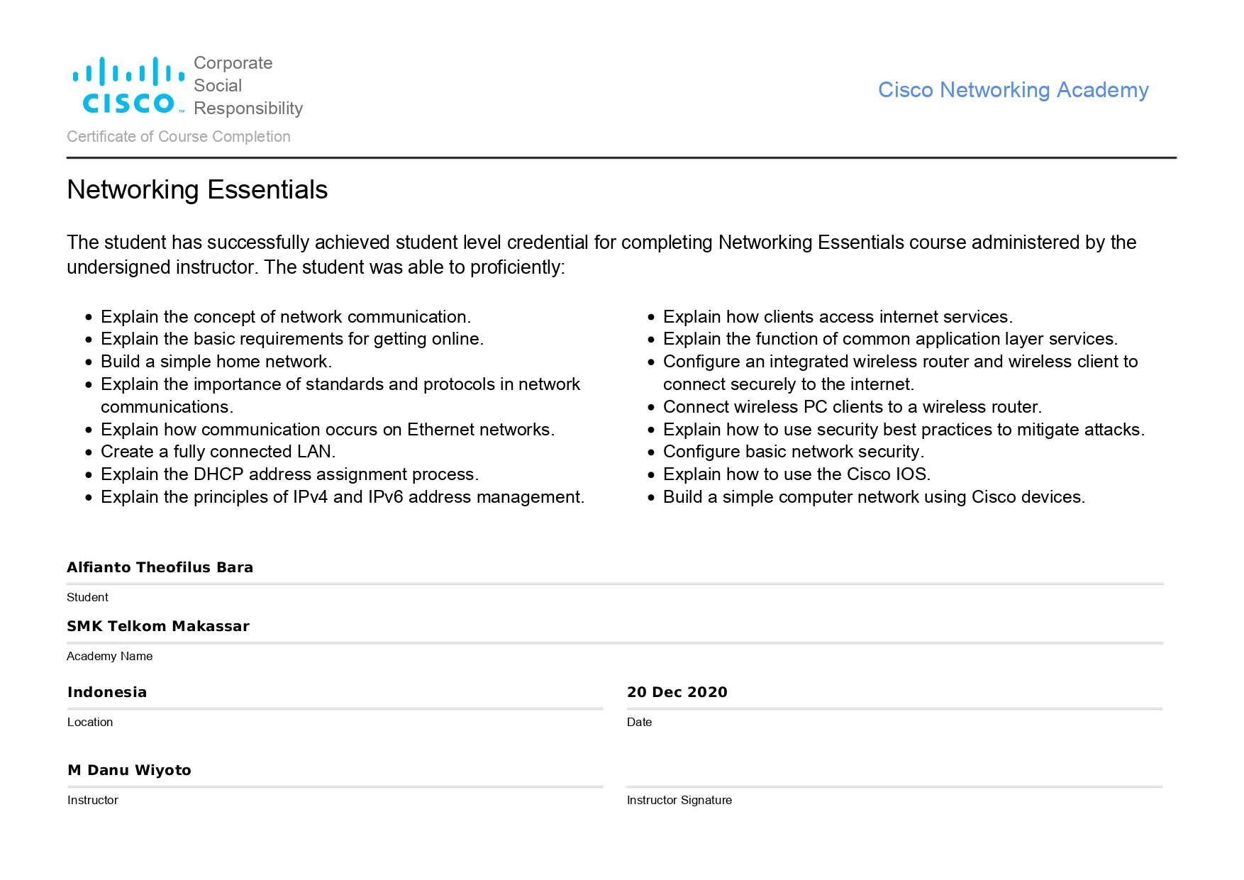 Sertifikat Cisco Networking Essentials